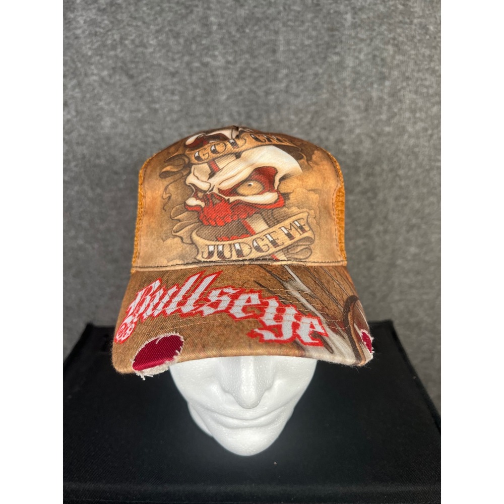 Vintage Bullseye Only God Can Judge Me Y2K Distressed Trucker Hat Skull NWT